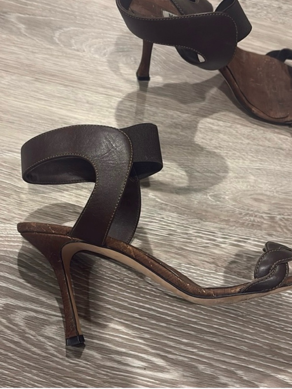Manolo Blahnik Dark Brown Leather Strappy Stiletto Sandals - Picture 2 of 9